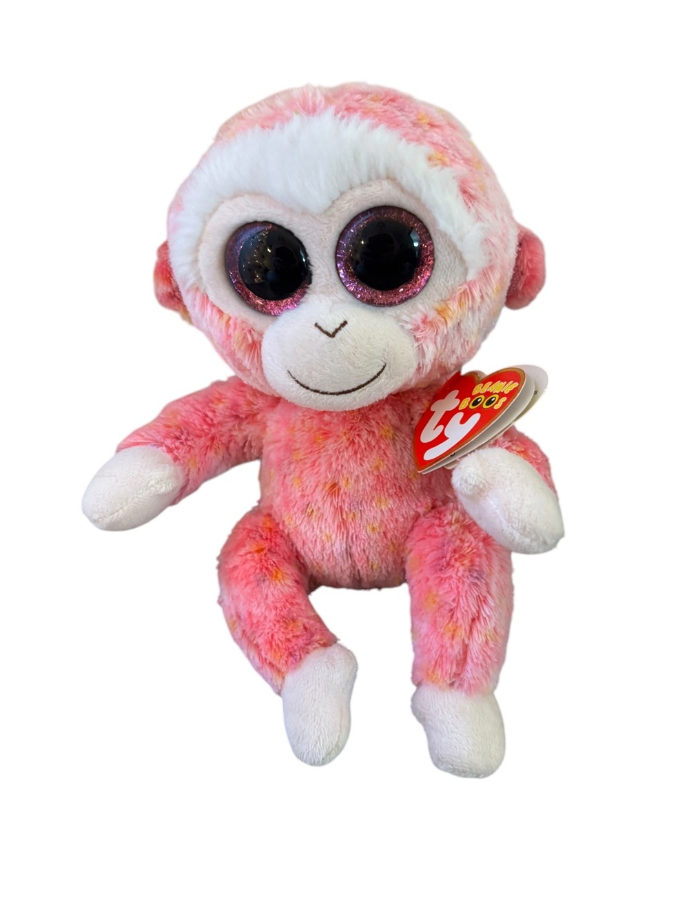 Ty Beanie Boos Ruby Pink Monkey Plush Glitter Eyes w/ Tags EUC